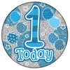 Age 1 Birthday Badge Blue And Silver Holographic Recyclable 1st