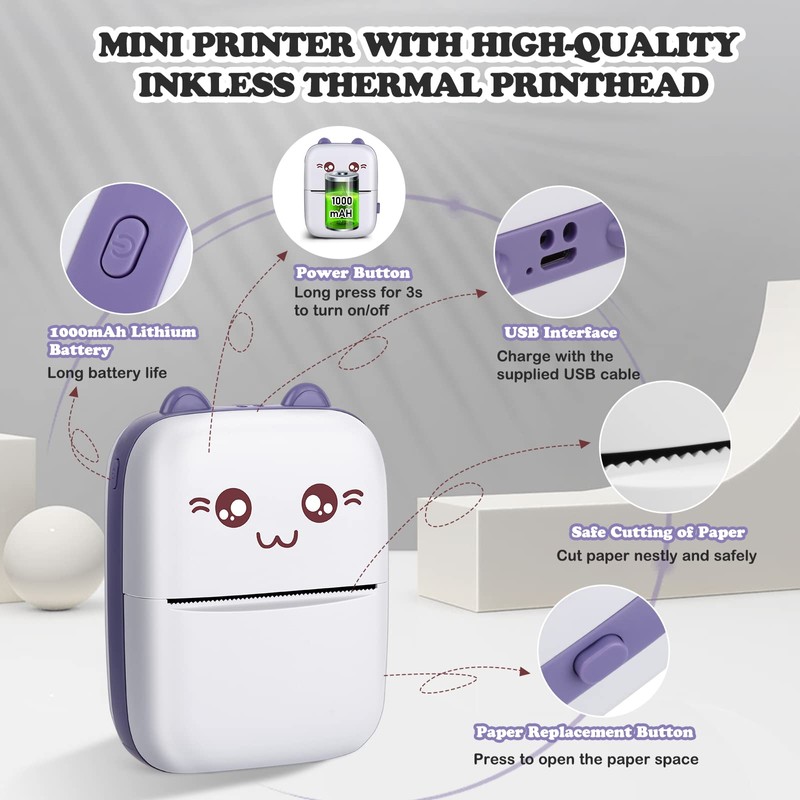Bakoor Sticker Printer, Thermal Bluetooth Inkless Printer with 10 Rolls