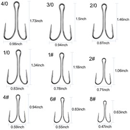 Classic Double Fishing Hooks for Saltwater Freshwater,High Carbon Steel Fishing Bait Frog Hooks with Open Shank Small Barbed Fly Tying Hooks Fishing Tackle 9 Sizes (#2-100pcs)