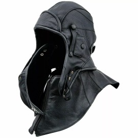 Handmade Real Leather Aviator Cap with Collar and face cover Tactical Hood Pilot Cap