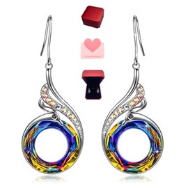 WHHFS Phoenix Crystal Dangle Earrings for Women - Vintage Copper Silver-Plated Jewelry with 7 Diamond Accents, Gift for Mom, Girlfriend, Wife, Mother's Day, Wedding, Anniversary & Evening Party.