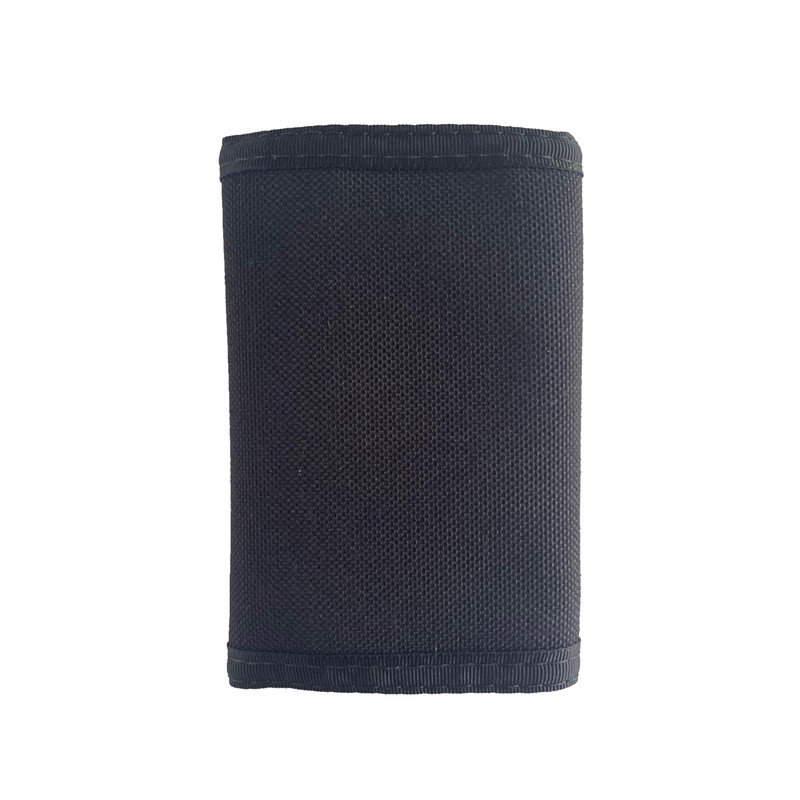 Compact Nylon Trifold Wallet with Zippered Pocket, Black, Trifold