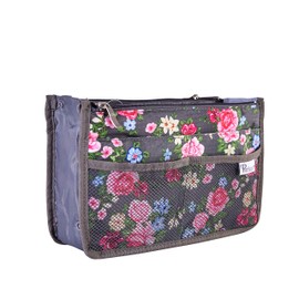 Periea Chelsy Purse Organizer Insert with Handles & 13 Pockets - 3 Sizes (Grey Floral, Medium)