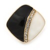 Clear Crystal Black/Cream Enamel Square Clip On Earrings In Gold