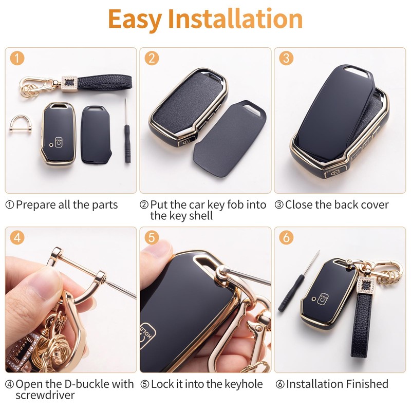CACARLIKE Jeep Key Fob Cover with Leather Lanyard, Compatible with