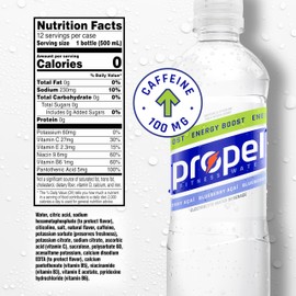 Propel Energy Boost Zero Calorie Flavored Water With Electrolytes and Caffeine, Blueberry Acai, 16.9 fl oz Bottles (12 Pack)