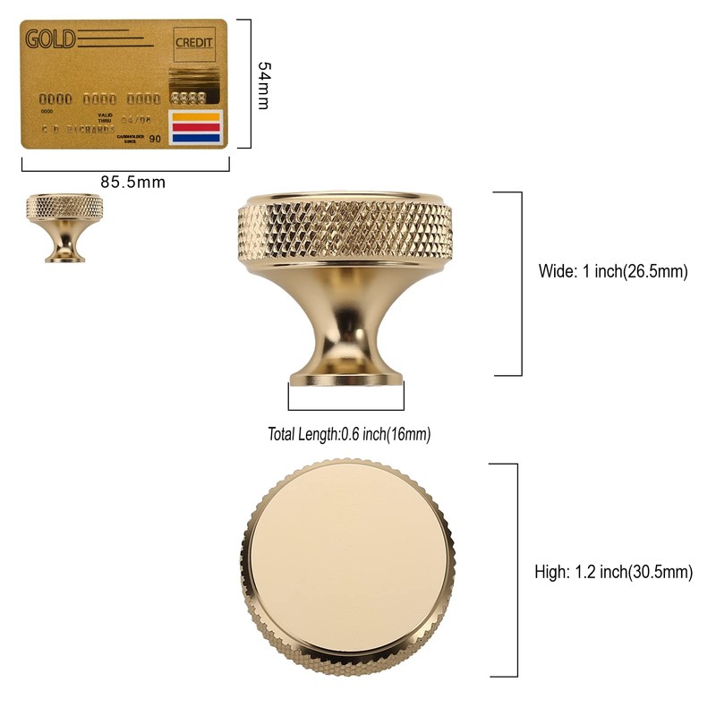 Amerdeco 10 Pack Gold Knurled Cabinet Knobs Kitchen Cabinet Handles