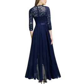 Miusol Women's Elegant Floral Lace Ruffle Bridesmaid Maxi Dress (Medium, Navy Blue)