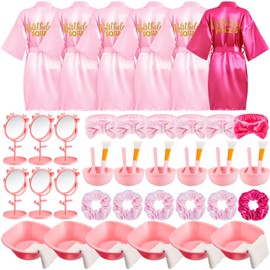 JenPen 6 Set Girls Spa Party Favors Kids Robes and Accessories Kit Party Supplies for Spa Party Wedding Birthday(Pink,Rose Red,Size 12)