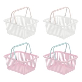 PATIKIL 4PCS Mini Shopping Basket, Small Plastic Basket Mini Storage Basket Grocery Tiny with Handles Organizer Filtered Water for Organizing Toys Eggs Fruits Snacks,White Purple