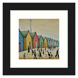 Greetingles Lowry-Style 12"/31cm Square Framed Print. Beautiful Black Ash Frame (Lowry, Brighton Beach Huts)
