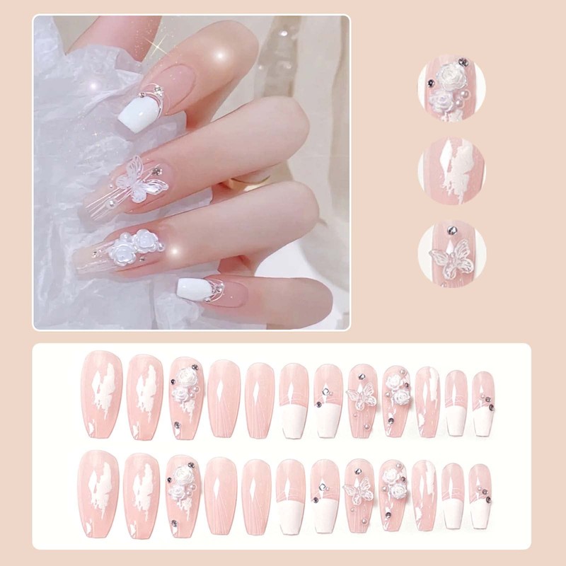 Nail Tips, 3D Nails, Long Nail Tips, 24 Pieces, Brides,