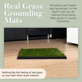 Grounding Mat- All Natural- Real Grass Pad for Health and Wellness- 24 x 20in (Real Grass Grounding Mat with Reusable Tray)
