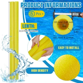 Hanaive 6 Pcs 40 x 4.1 Inch Jumbo Pool Noodles Pre Slit Clamp Foam Protection Insulation Tubes for Padding Large Foam Tube for Swimming Floating Craft Projects Padding Bumper(Yellow)