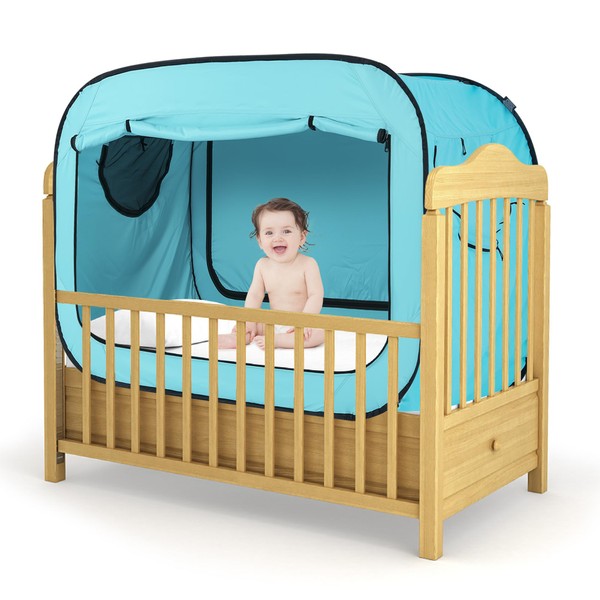 Poray Pop Up Baby Bed Tent Privacy Tent for Toddler Sleeping with 2 Zipper Doors,Breathable Mesh Windows and Portable Carry Bag