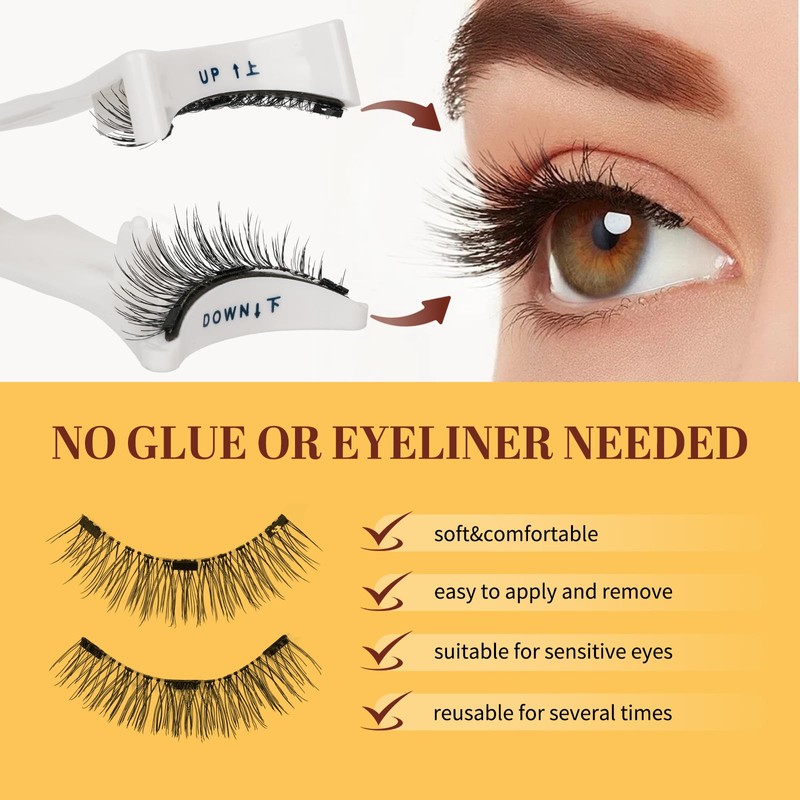 QUEWEL Magnetic Eyelashes Natural Look, Reusable Magnetic Lashes kit with