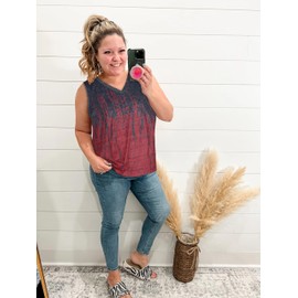 JOELLYUS Summer Sleeveless Tops Plus Size Tanks for Women V Neck Tees Flowy Printing T Shirts(Black Red Tie Dye,3XL)