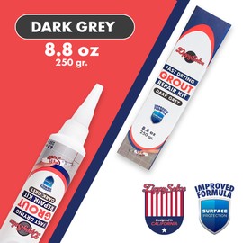 ZippySolve Tile Grout, Repair Kit, Restore & Renew Tile Joints Line, Fast Drying Tile Grout Paint Squeeze Tube for Bathroom Shower Kitchen Floor, Waterproof (8.8 oz, Dark Grey/Anthracite)