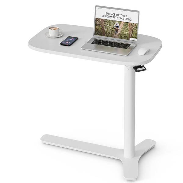 Muvai Overbed Bedside Table with Wheels Height Adjustable Pneumatic Standing