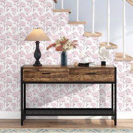 Hopepak Peel and Stick Wallpaper Floral Contact Paper Pink Wall Paper Modern Self Adhesive Removable Vinyl Wallpaper for Bedroom 17.3"x78.7"