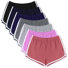 URATOT - Paquete de 7 pantalones cortos deportivos de algodón para verano, yoga, danza, transpirables, para entrenamiento, correr, pantalones cortos de delfín para mujer, Azul marino, azul marino,