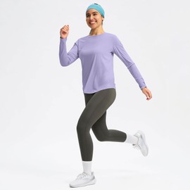 Womens UPF50+ Tops Long Sleeve Crew Neck Sun Protecrion Shirts Quick Dry Athletic Outdoor Running UV Rash Guard(Purple,Small)