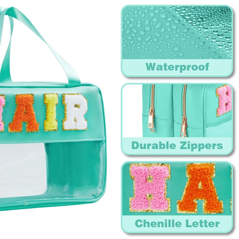 Clear Makeup Bags Hair Pouch Hair Accessories Organizer Chenille Letter