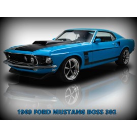 1969 Ford Mustang Boss 302 New Metal Sign: Pristine Restoration in Blue