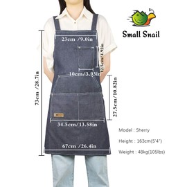 Small snail Blue Denim Apron Unisex Painting Apron for Men Women Adjustable Bib with Pockets for Cleaning Garden Barbecue Cafe Waiter Bartender