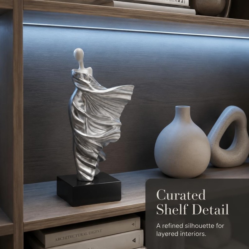 Silver Flowing Dress Abstract Woman Resin Statue