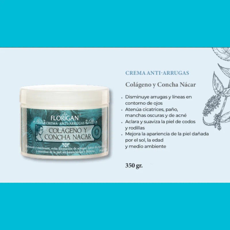 Crema Anti-arrugas Colágeno Y Concha Nácar Florigan® 350grs