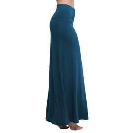 Urban CoCo Women's Stylish Spandex Comfy Fold-Over Flare Long Maxi Skirt (L, Steel Blue)