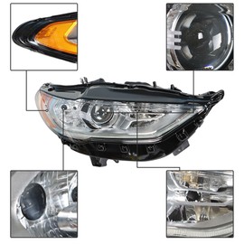 Silscvtt Headlights Front Head Lamps Replacement for 2017-2019 Fusion Halogen DRL Projector Headlights Right Side (Passenger Side)