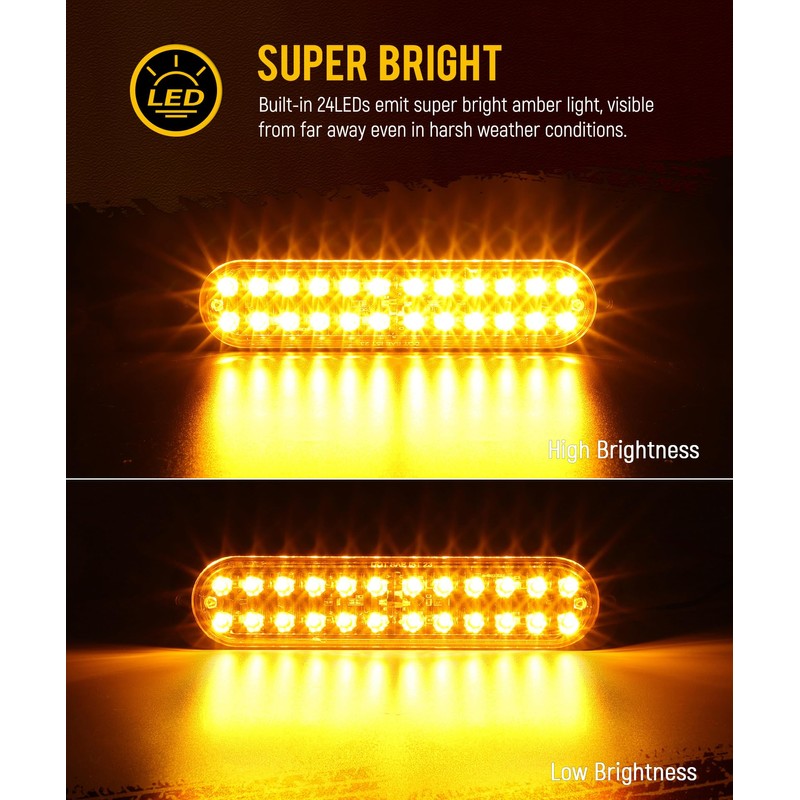 Partsam 2Pcs 7.5 inch Aluminum Housing Amber 24LEDs Trailer Side