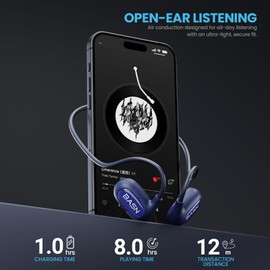 BASN AirS1 Wireless ENC Air Conduction Earphones, Bluetooth 5.3 Open Ear Headphones with 16.2mm Dynamic Speaker, IPX5 Sweat & Water Resistant for Gym Hiking Cycling Running Workouts (Blue)