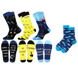 Fishing Socks, Funny, 5 Pairs, Adult Size 8-11, Gift for a Fisherman