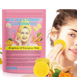 Tooffi Turmeric Cleansing Pads for Face,40PCS Turmeric Kojic Acid Cleansing Pads,and Body with Vitamin B5 Vitamin C for Body's Skin