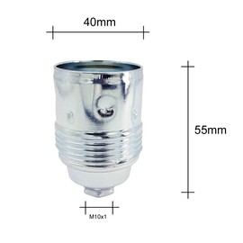 E27 Lamp Socket Chrome Metal with Smooth Coating and ISO Fine Thread M10 x 1