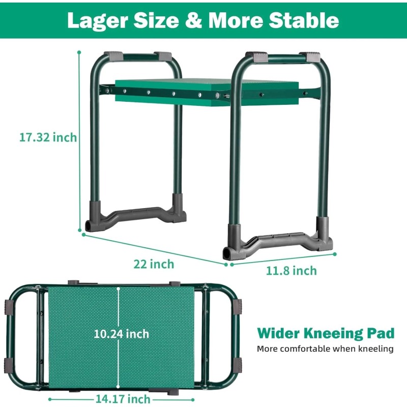 Ergonomic Garden Bench with Kneeling Pad & Tool Holders -