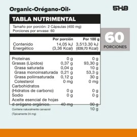 Aceite De Orégano 5H8 Nutrition En Cápsulas Vegano 200mg 120 Unidades                                                                                 