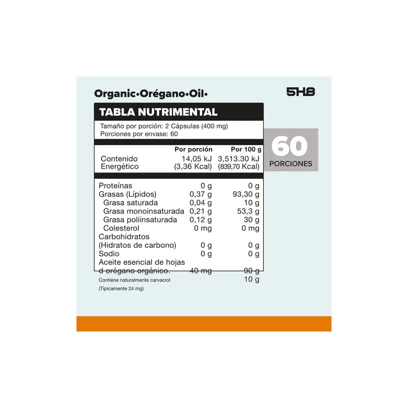 Aceite De Orégano 5H8 Nutrition En Cápsulas Vegano 200mg 120