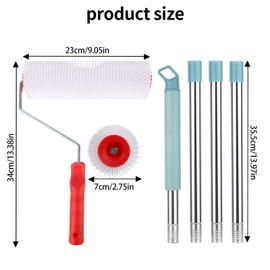 Trendecor 230mm Spiked Roller Self Levelling, Spiked Roller with 1.3 Metre Long Pole Floor Roller with 15mm Teeth Roller Brush Flooring Aeration Roller Self Levelling Tool (9 Inch, Teeth 3/5 Inch)