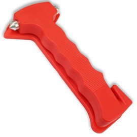 ROAD GENIE Emergency Escape Hammer (Orange) | 7-3/8" (18.7 cm) Tall | Metal-Tipped Hammer for Glass Breaking | Shielded Razor for Seat Belt Cutting | Easy-Grip Holder for Convenient Access