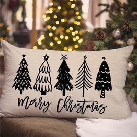 HERHOME Christmas Pillow Covers 12x20 Inch Merry Christmas Tree Outdoor Farmhouse Christmas Decorations Xmas Winter Holiday Decorative Lumbar Throw Pillow Case for Couch Living Room Bedroom Home Decor