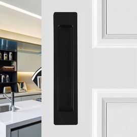 LWZH Sliding Barn Door Flush Handle 7.08" Invisible Recessed Finger Pull for Cabinets Closet Drawers Rectangular Matte Black Free Sharp Edge