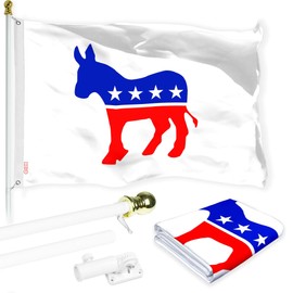 G128 Combo Pack: 6 Ft Aluminum Spinning Flagpole (White) & Democratic Party Flag 3x5 Ft, LiteWeave Pro Series Printed 150D Polyester | Pole with Flag Included