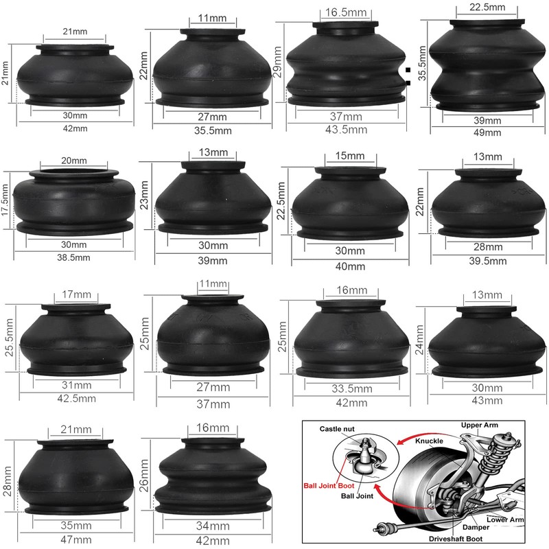 Ball Joint Boot,14 Pcs Universal Multipack Ball Joint Rubber Dust