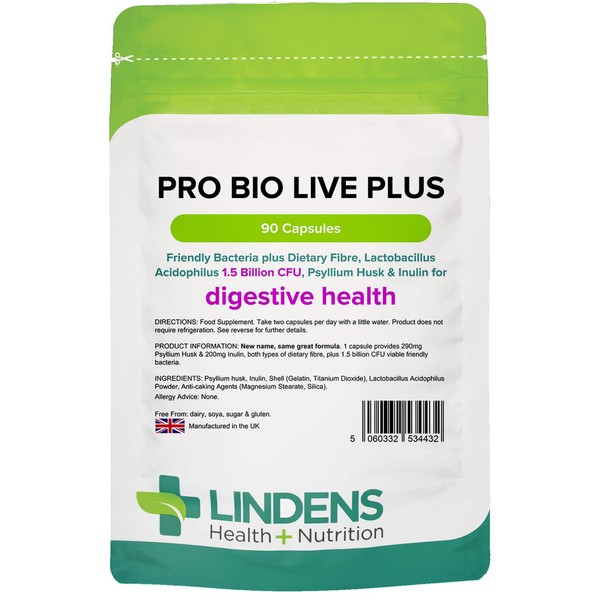 Lindens Pro Bio Live Plus (+Dietary Fibre) Capsules - 90