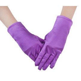 JISEN Women 20s Satin gloves Formal Bridal Banquet Party Wedding Opera Colorful Mitten 9 Inch Purple