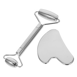 FOMIYES 1set Stainless Steel Gua Scraping Massage Tool Dual- Roller and Heart-shaped Board for Facial Care and Muscle Relief Polished Edges Reusable Massage Tools